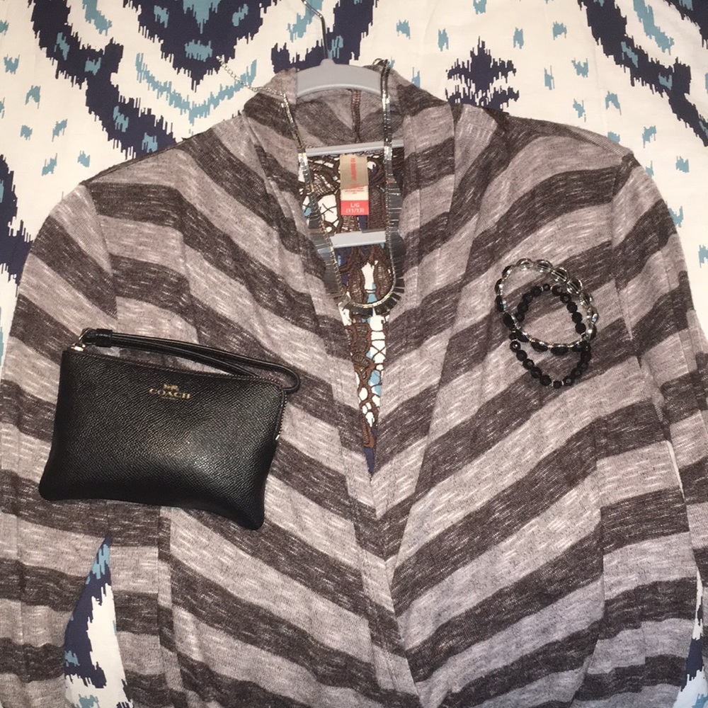 Brown Striped Cardigan lace back